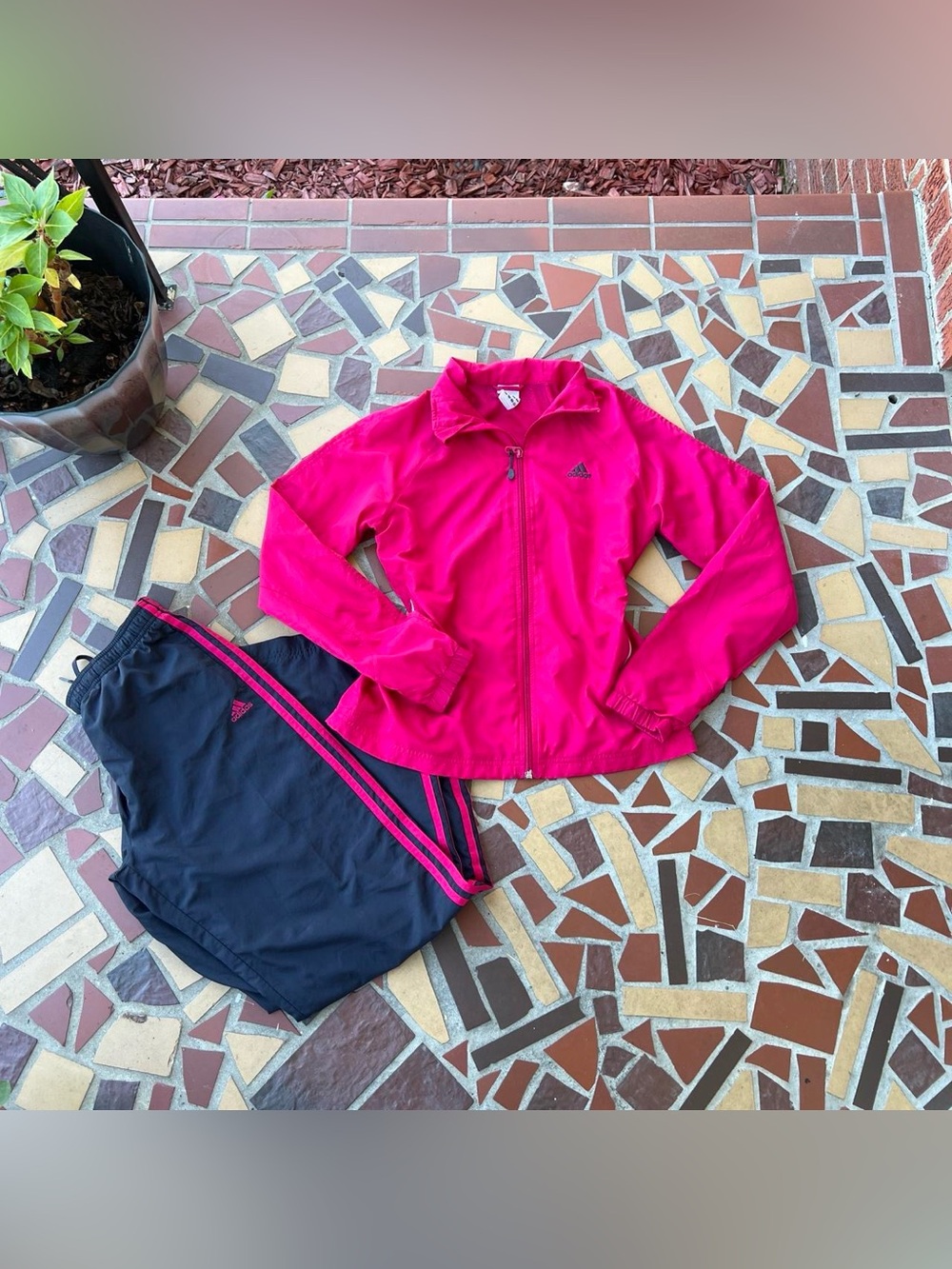 Y2K Style Adidas Hot Pink Jacket with Black Track Pants